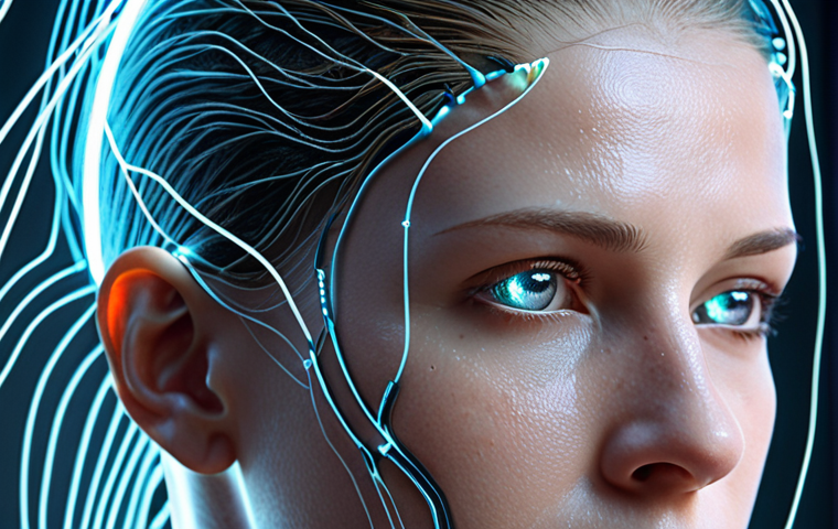 2

**Image Prompt 2: The Neuralink Horizon**
A close-up shot of a human head (gender-neutral) with delicate, glowing neural pathways or subtle, futuristic implants visible on the skin around the temples and behind the ear. Abstract digital data streams and holographic interfaces flow around the face, symbolizing direct brain-computer interaction. The eyes are bright and intensely focused, looking into an unseen digital realm. The aesthetic is high-tech, futuristic, and slightly ethereal, emphasizing the cutting-edge yet complex nature of BCI technology. --ar 16:9 --v