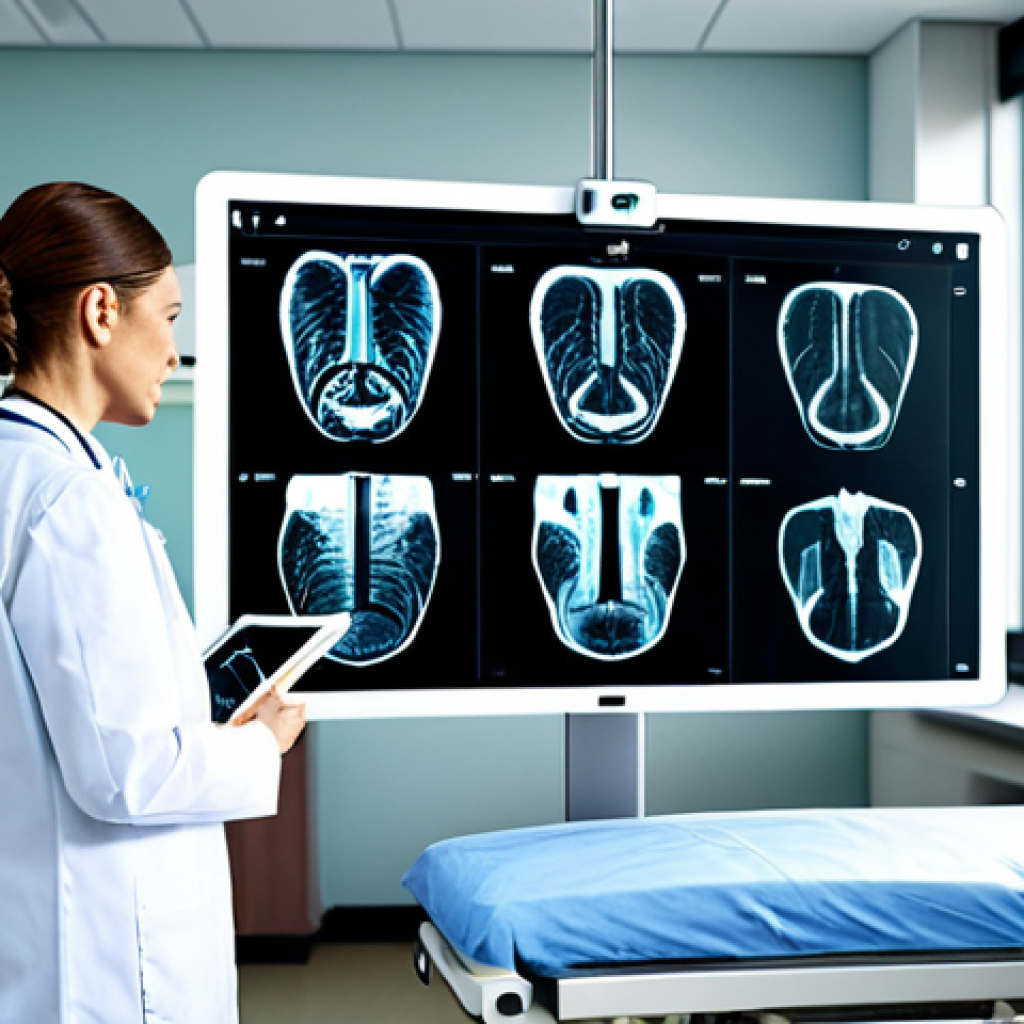 AI in Healthcare**
"A modern hospital room, a doctor examining an X-ray on a tablet, AI overlay highlighting potential issues, fully clothed doctor in professional attire, appropriate content, safe for work, perfect anatomy, natural proportions, family-friendly, professional healthcare setting"
**