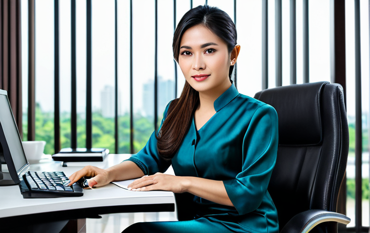**

Prompt:  "Professional Thai businesswoman in a modest silk dress, working at a modern desk in Bangkok office, fully clothed, appropriate attire, safe for work, perfect anatomy, natural pose, professional photography, high quality."

**