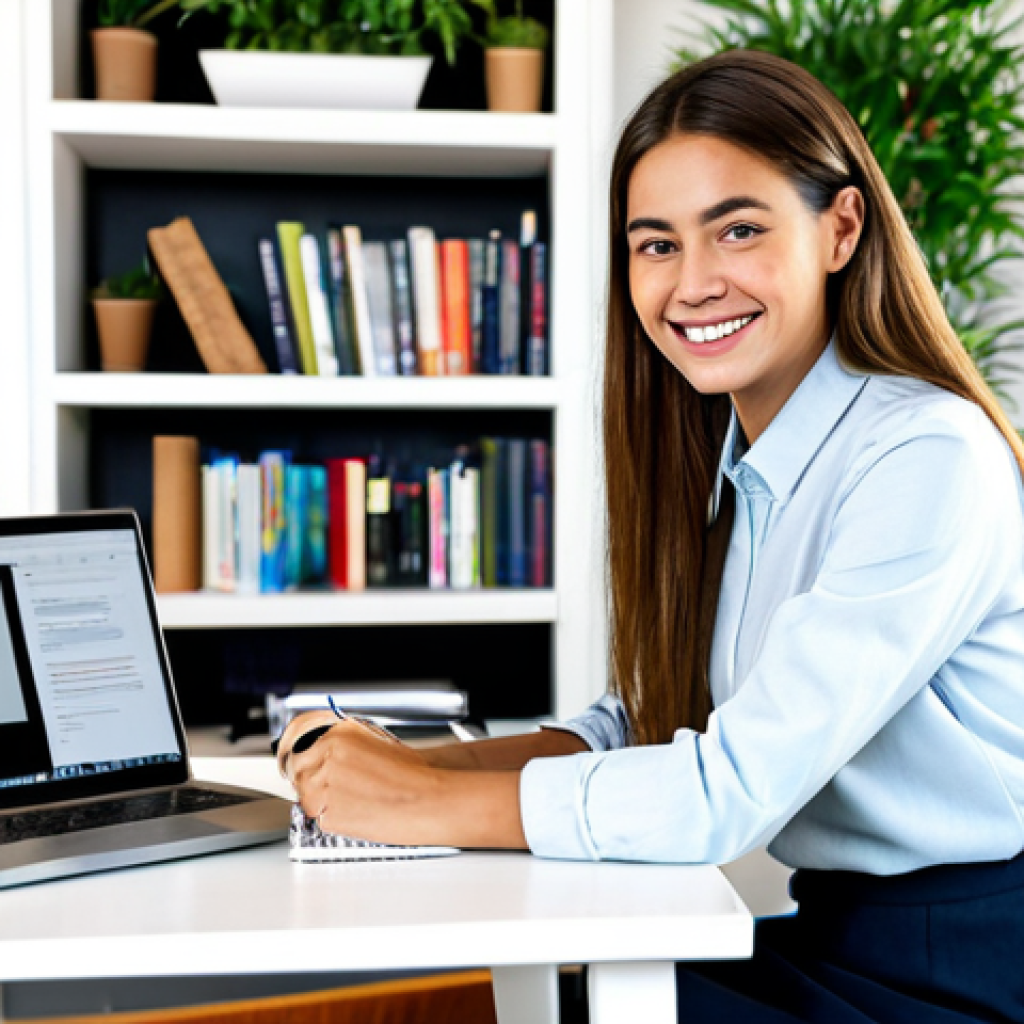 인지능력 증강을 위한 온라인 커뮤니티 활성화 - Online Learning**
"A young woman in a bright and modern home office, fully clothed in casual but pr...