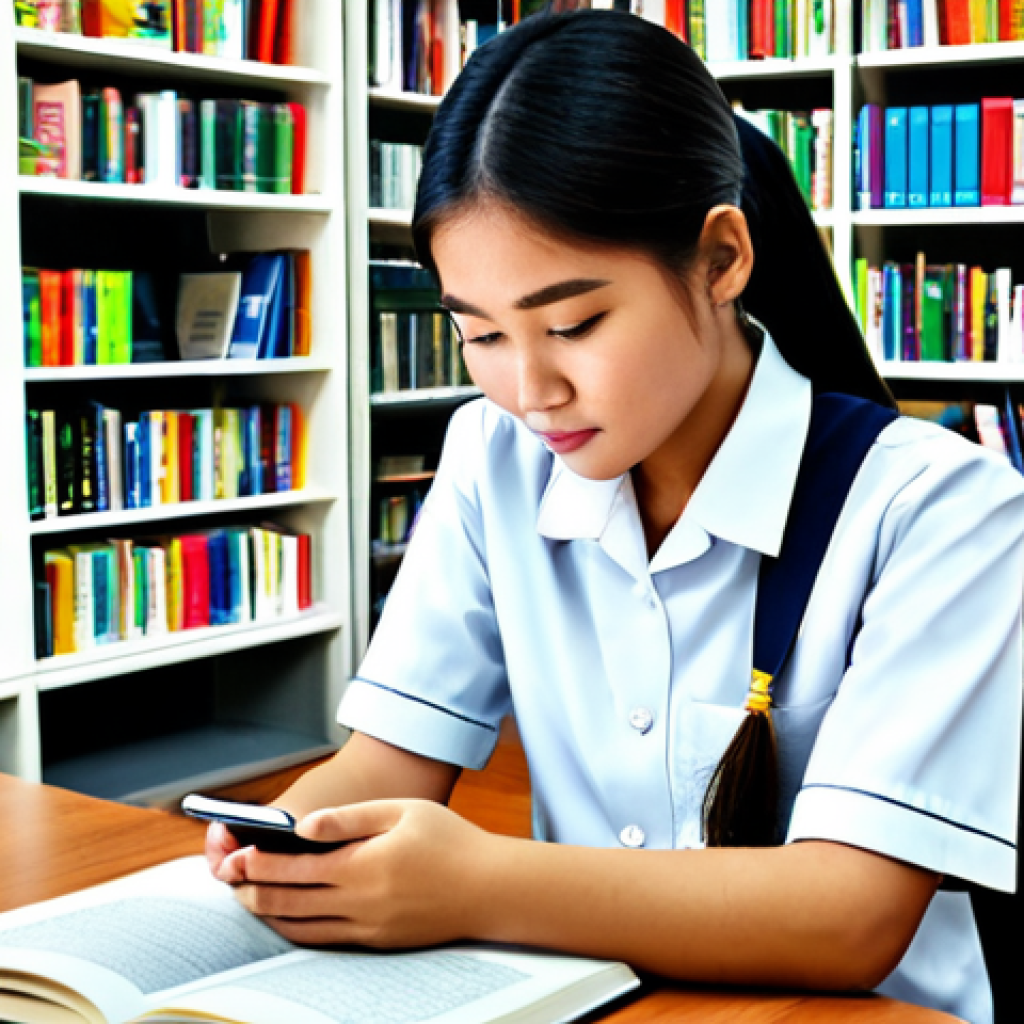 인지능력 증강을 위한 스마트폰 활용법 - **
"A Thai student, fully clothed in a modest school uniform, sitting at a desk in a bright, modern...